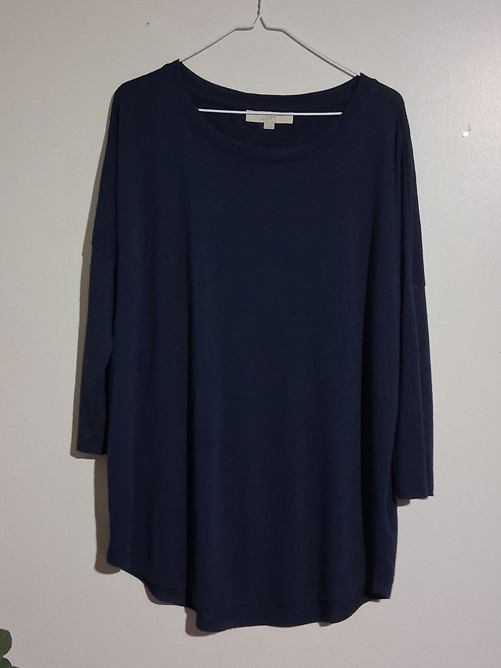 LOFT Navy Long Sleeve Relaxed Crewneck Top